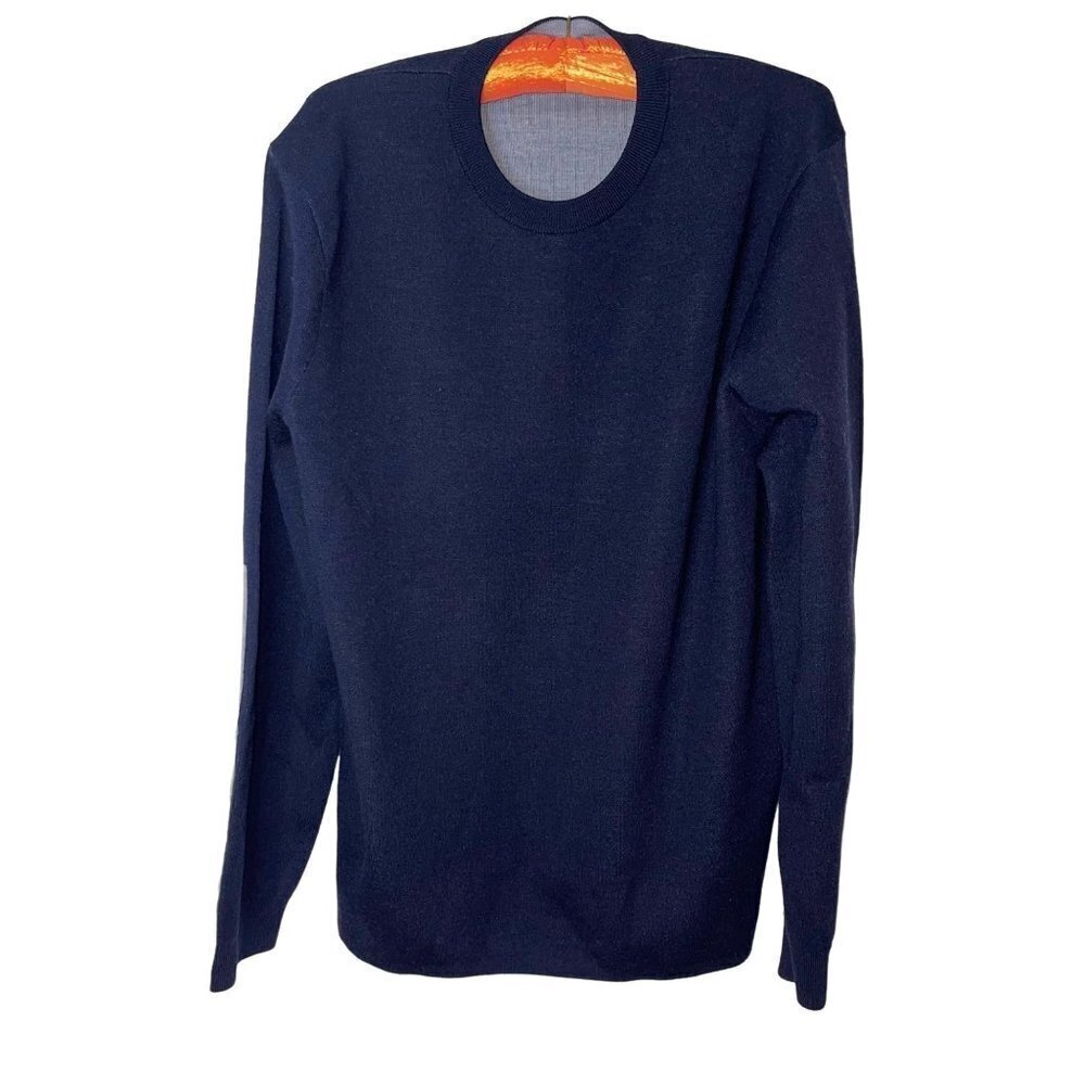 Theory Mens Sweater Blue Gray Size XL Wool Spandex Colorblock Sleeve Crew Neck
